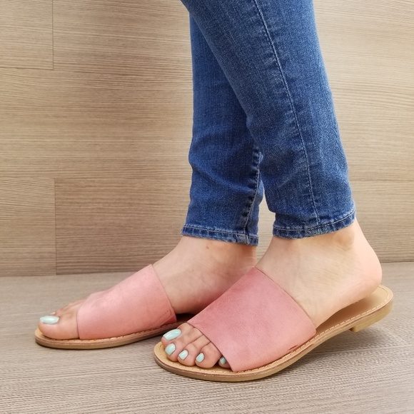 Suede Slip on Slider Pink Flat Sandals - Picture 9 of 15